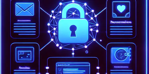 A modern computer screen displaying a secure adult content platform with privacy features and abstract genre representations.