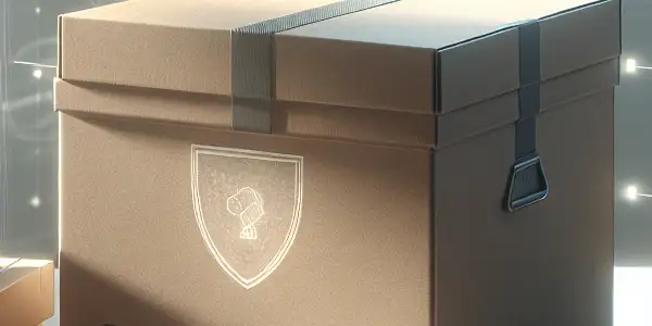 A discreet cardboard box on a minimalist table, surrounded by secure packaging materials, emphasizing privacy and confidentiality.