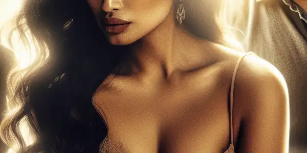 A poignant moment between three characters in a sun-drenched park, surrounded by vibrant trees and blooming flowers.