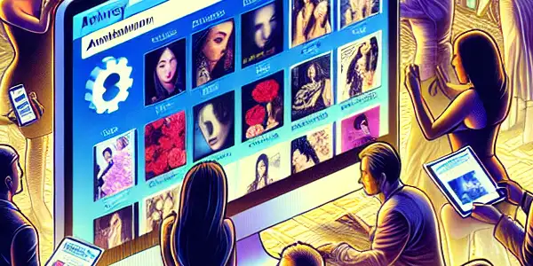 A modern website interface for a safe adult entertainment marketplace featuring diverse users and secure payment elements.