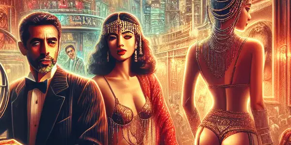 A vintage Shanghai film set featuring a director and actress, blending traditional architecture with modern cinematic elements.